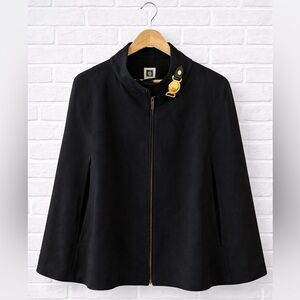 Anne Klein Black Cape Blazer Gold Lion Clasp Designer Cape Jacket NWT